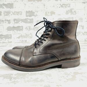 Aston Grey Biressa Dark Brown Leather Zip Lace Up Round Toe Ankle Boots V717